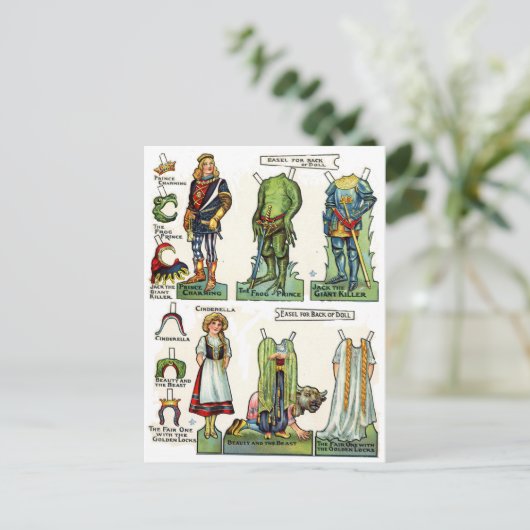 Papierpuppen aus Märchen Postkarte (Stehend Vorderseite)