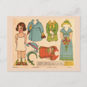 PAPIERPUPPEN-MÄDCHEN VINTAGE SÜß POSTKARTE