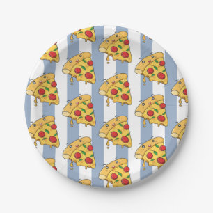 Papierschalen, blau-weiße Streifen-Pizza-Käse Pappteller
