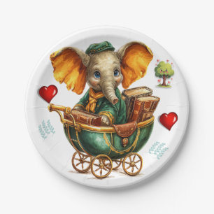 Papierschalen, Goldener Elefant Rote Herzen Liebes Pappteller