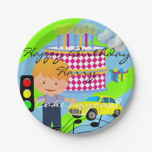 Papierschalen, Happy Birthday Boy Kuchen Auto Pappteller