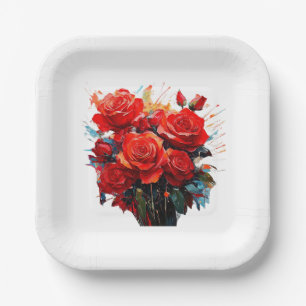 Papierscheibe - Die Roten Rosen Kunstwerk Pappteller