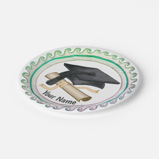 Papierschild Grad Cap Diploma Pappteller (Schrägansicht)