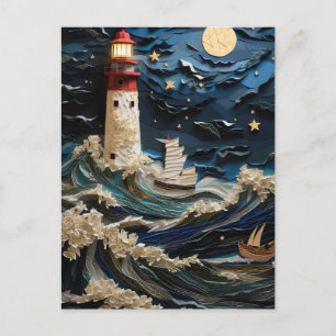 Papierschnitt Leuchtturm maritime Lansdchaft Postkarte