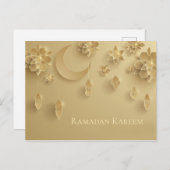 Papierschnitt Ramadan Lanterns, Mond, Blume, Gold Postkarte (Vorne/Hinten)