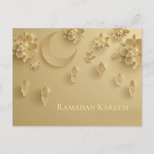 Papierschnitt Ramadan Lanterns, Mond, Blume, Gold Postkarte (Vorderseite)