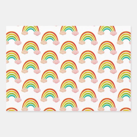 Papierschnitt Regenbogen und rosa Wolken Geschenkpapier Set (Vorderseite)