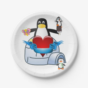 Papierschüsseln Valentinstag, Pinguin-Herzen Pappteller
