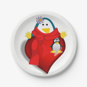 Papierschüsseln Valentinstag, Pinguin-Herzen Pappteller