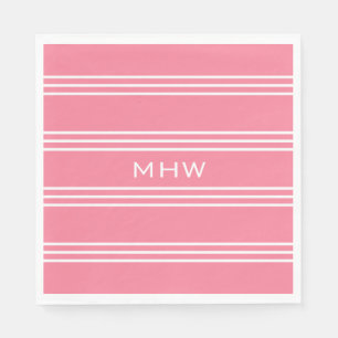 Papierservietten des rosa Monogramms der Streifen