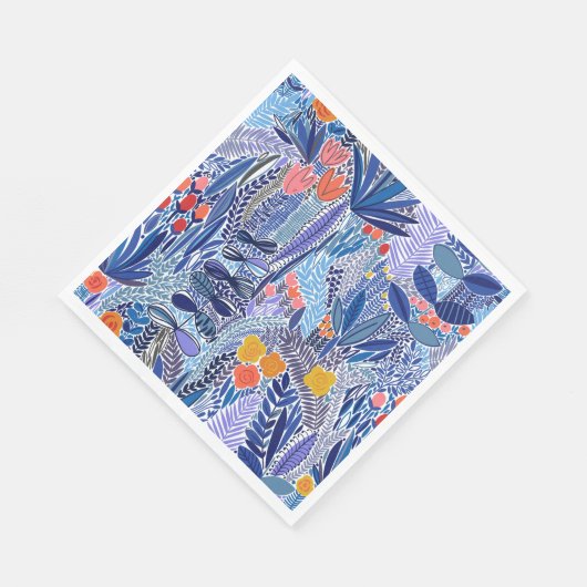 Papierservietten, exotisch blau auf weiß serviette (Ecke)