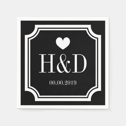 Papierservietten für Hochzeiten in Schwarz und Wei (Vorderseite)