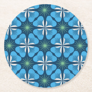 Papierset coaster in leuchtend blauem Klee geometr Runder Pappuntersetzer