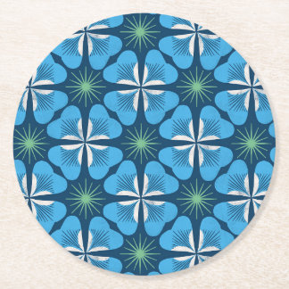 Papierset coaster in leuchtend blauem Klee geometr Runder Pappuntersetzer