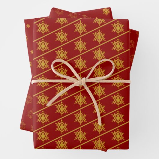 PAPIERSHEETS für tiefrote und goldene Schneeflocke Geschenkpapier Set (Beispiel)