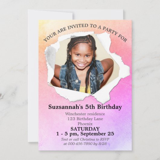 Papierstapelform Benutzerdefinierte Foto-Farbvorla Einladung (Vorderseite)