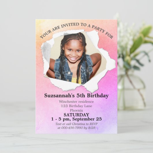 Papierstapelform Benutzerdefinierte Foto-Farbvorla Einladung (Stehend Vorderseite)