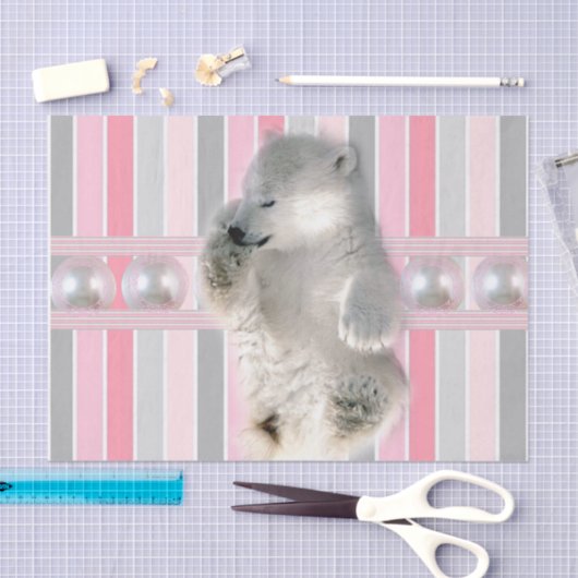 Papierstrebe Polar Bär rosa Streifen Seidenpapier (Handwerk)