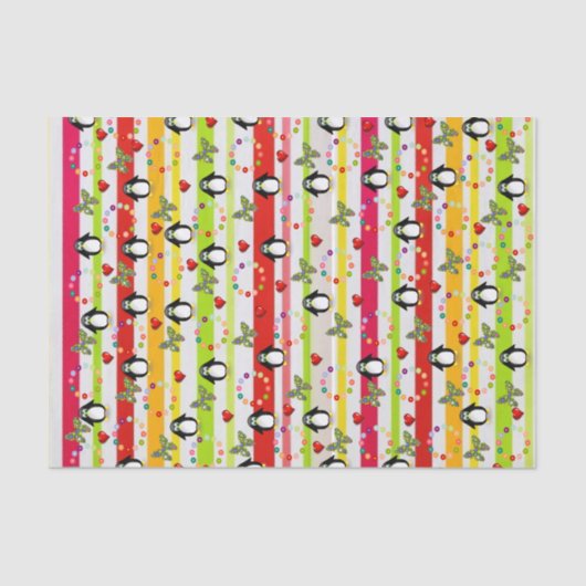 Papierstreifen Pinguin-rote Herzen Seidenpapier (Vorderseite)