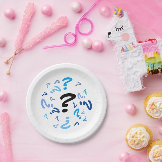 Papiertafel - Blaue Fragezeichen Pappteller (Party)