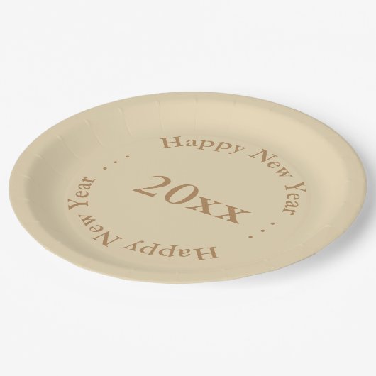 Papiertafel - Frohes neues Jahr mit Datum Pappteller (Schrägansicht)