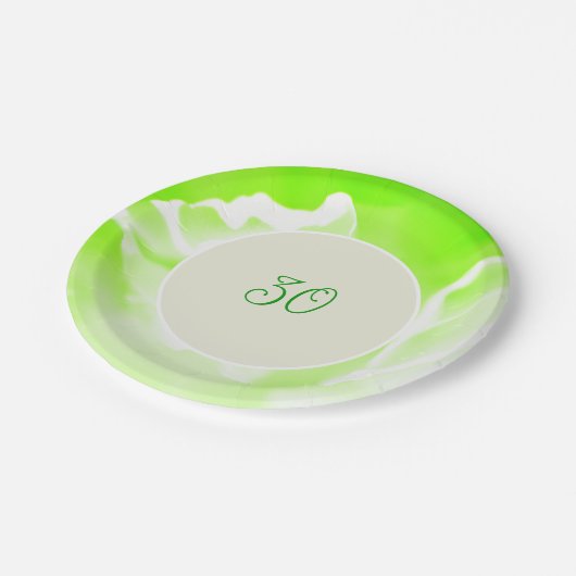 Papiertafel für grüne Blütenblätter Pappteller (Schrägansicht)