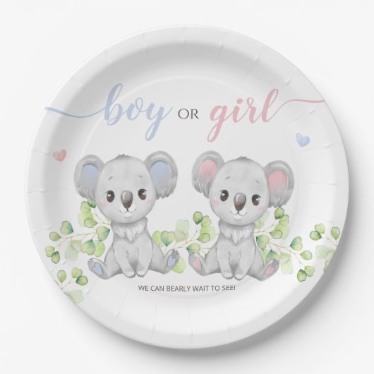 Papiertafel für Koala Gender Reveal Party. Pappteller (Vorderseite)