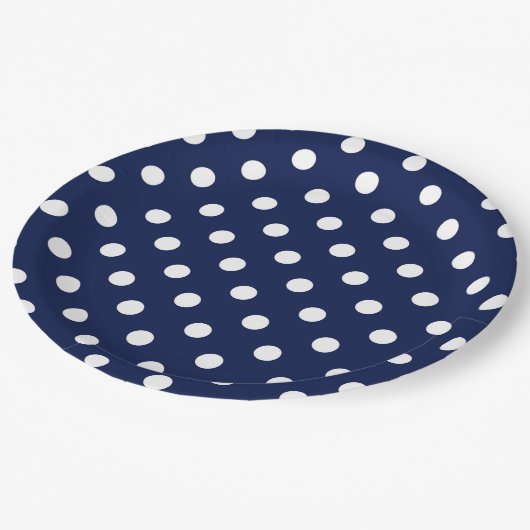 Papiertafel für Navy und White Polka Pappteller (Schrägansicht)