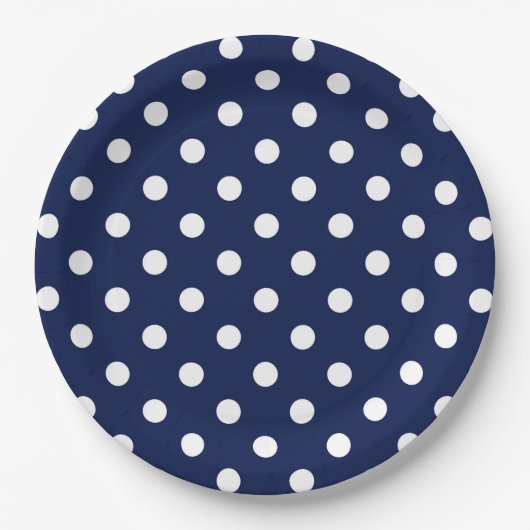 Papiertafel für Navy und White Polka Pappteller (Vorderseite)