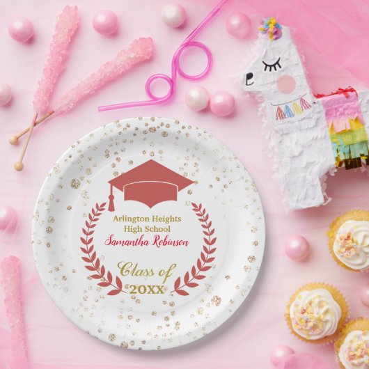 Papiertafel für Red Cap und Laurel Graduation Part Pappteller (Party)