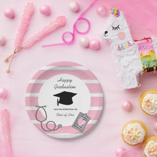 Papiertafel für Strickrosa Nursing School Abschlus Pappteller (Party)