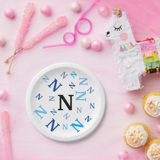 Papiertafel - Kurzschrift in blau Pappteller (Party)