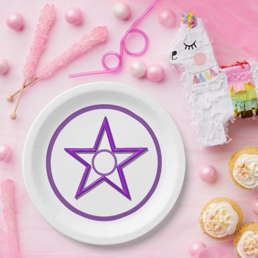Papiertafel - Lila Star und Kreise Pappteller (Party)