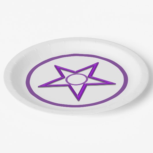 Papiertafel - Lila Star und Kreise Pappteller (Schrägansicht)