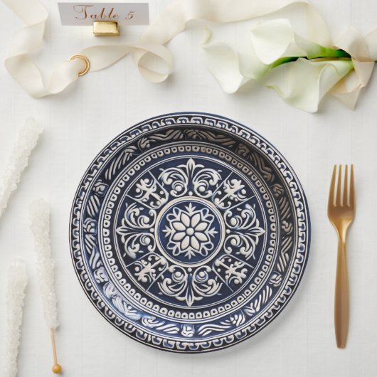 Papiertafel mit glatter Keramik in Marine und Elfe Pappteller (Hochzeit)