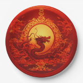 Papiertafel rot mit Drachendesign Pappteller (Vorderseite)