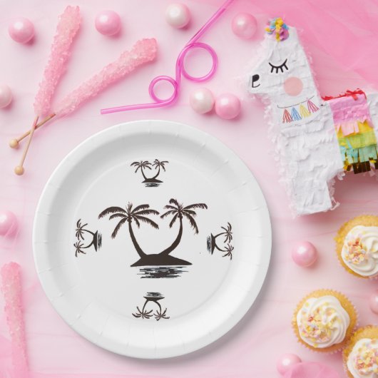 Papiertafel - Silhouette der Tropeninsel Pappteller (Party)