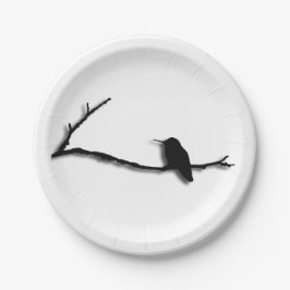 Papiertafel - Silhouette von Hummingbird am Zweig Pappteller