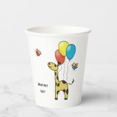 Papiertasse mit Giraffe und Vögeln Pappbecher (Vorderseite)