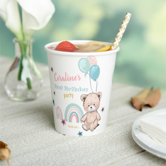 Papiertasse zum 1. Geburtstag mit niedlichem Teddy Pappbecher (In Situ)