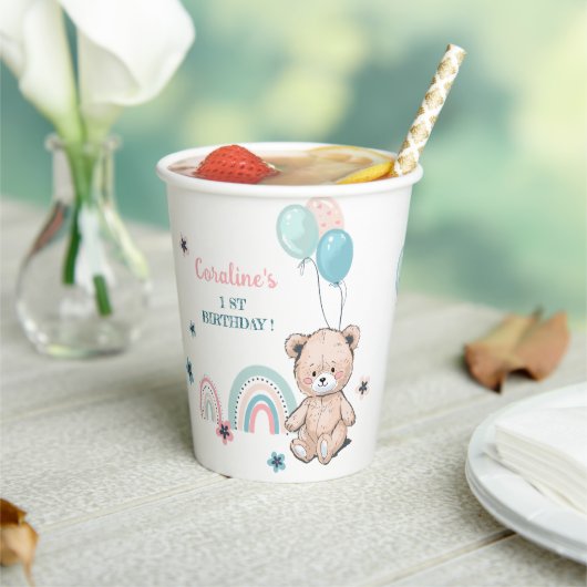 Papiertasse zum 1. Geburtstag mit niedlichem Teddy Pappbecher (In Situ)
