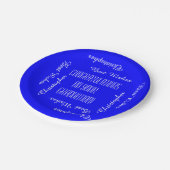 PapierTeller, Abschluss-Party-Namen, blaues Weiß Pappteller (Schrägansicht)