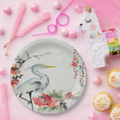 Papierteller Asiatischer Kran Blume rosa (Party)
