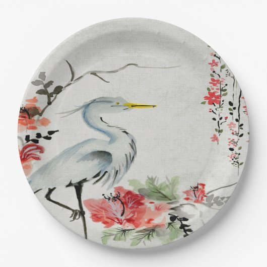 Papierteller Asiatischer Kran Blume rosa (Vorderseite)