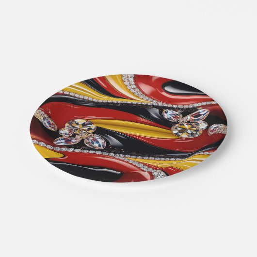 Papierteller mit belgischem Farbdesign (Schrägansicht)