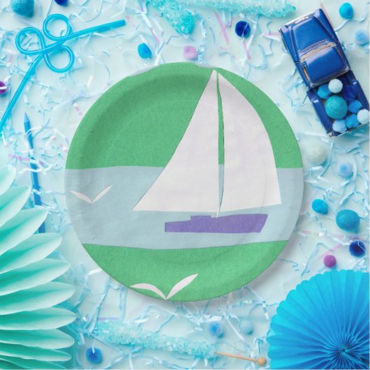 PapierTeller mit einem Segelboot-Entwurf (Party)