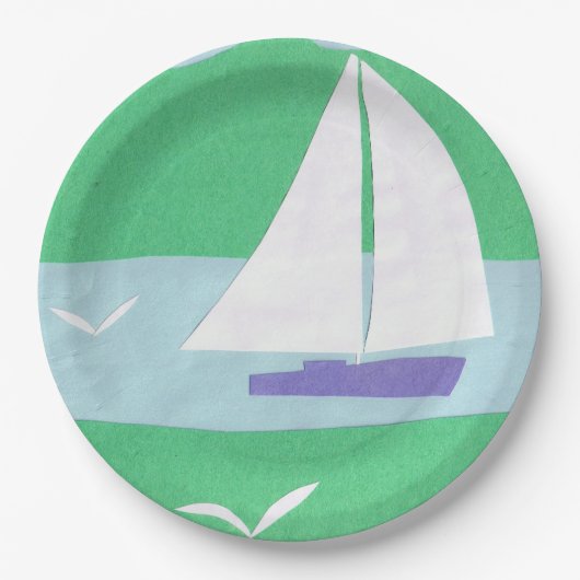 PapierTeller mit einem Segelboot-Entwurf (Vorderseite)
