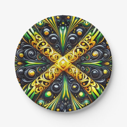 Papierteller mit jamaikanischer Farbgestaltung (Vorderseite)