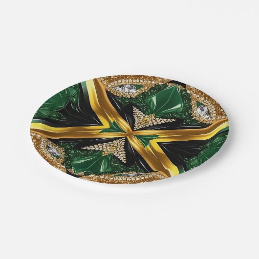 Papierteller mit jamaikanischer Farbgestaltung (Schrägansicht)