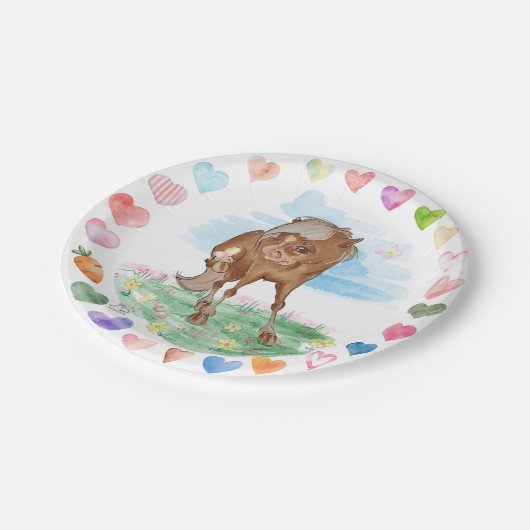 Papierteller mit Pferdebild, Ponymotiv (Schrägansicht)